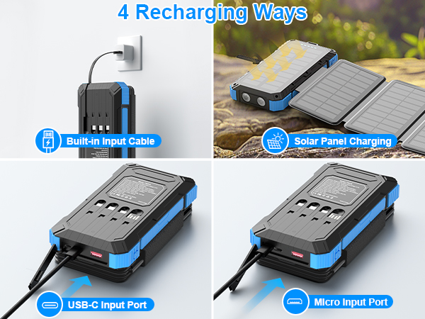 Solar Charger Power Bank 49800mAh with 4 Built-in Cables & 3 Foldable Panels