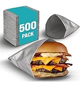 500 Pack Aluminum Foil Hamburger Bags – Grease-Resistant Burger Wrappers for Hot Sandwiches, Pani...