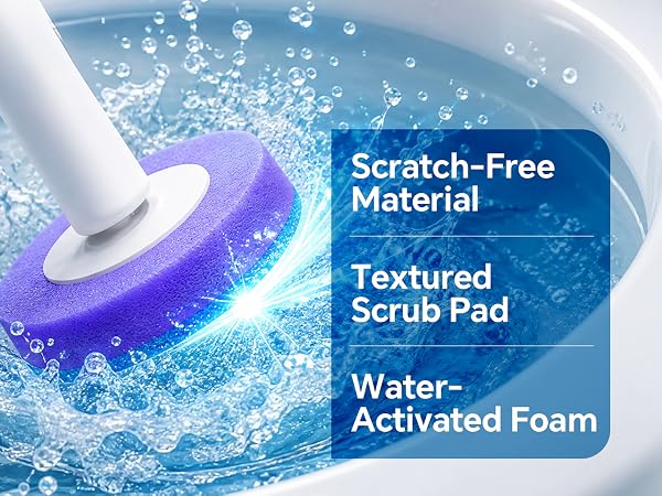 Textured toilet bowl scrubber refill deep cleans porcelain safely. Erases tough stains instantly.