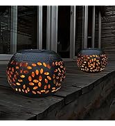 Solar Table Lights Outdoor Waterproof - Dancing Flickering Flame Lamp Black Metal Tabletop Light ...
