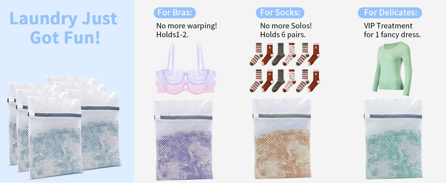 These mesh washing bags for laundry keep clothes safe and tangle-free