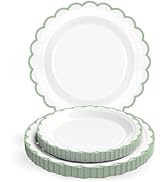 30 Pcs Sage Green and White Paper Plates; 15 x 7 inch & 15 x 9 inch White Disposable Plates with ...