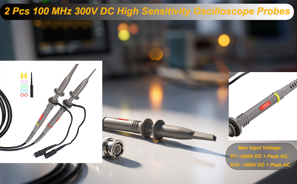 2Pcs 100 MHz 300V DC High Sensitivity Oscilloscope Clip Probe