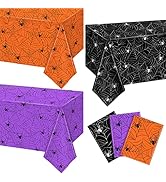 TREWAVE 3 Pack Halloween Spiderweb Tablecloth Rectangular Plastic Spider Web Table Cloth Large Si...