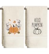 Artoid Mode 2 Pcs Orange Hello Pumpkin Fall Embroidered Hand Towels for Bathroom, 100% Cotton Sof...