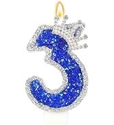 Blue Birthday Candle Crown Number 3 Candle with Sequins Cake Candles Cupcake Decorations Party De...