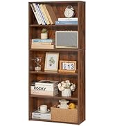 VEVOR 5 Tiers Narrow Bookshelf, 53 in Wooden Open Bookcase with Height-Adjustable Shelf, Freestan...