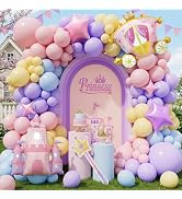 Princess Balloon Garland Arch Kit, 152Pcs Pink Purple Blue Yellow Balloons with Castle Carriage S...
