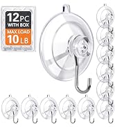 KORCCI Suction Cup Hooks 12Pack - Max Load 10LB, 1.77Inch Clear Medium Suction Cups, No Trace, Re...