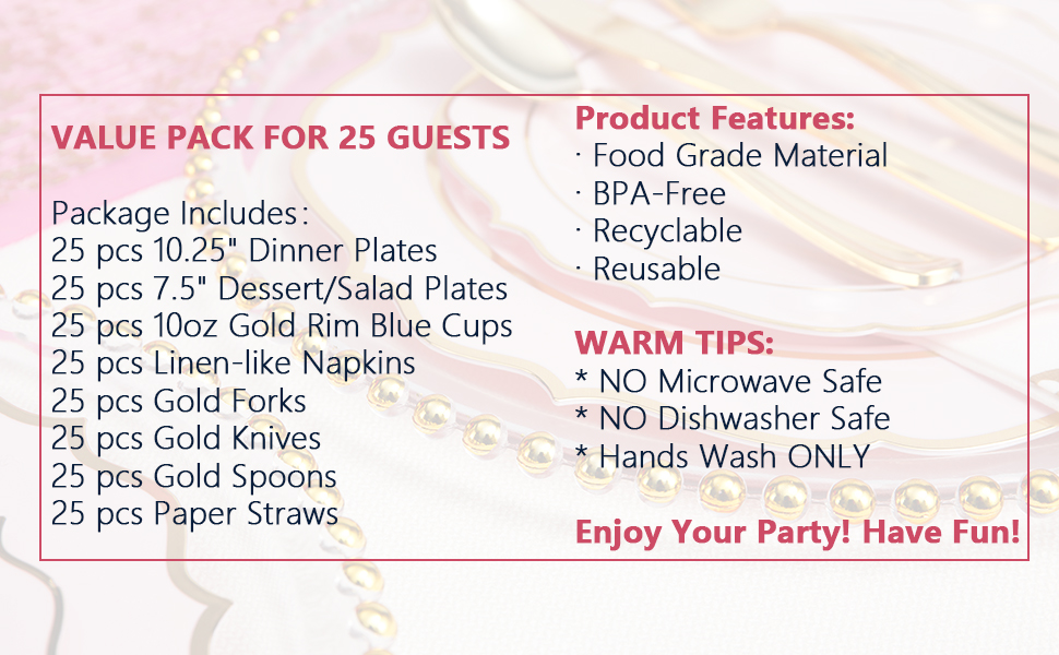 Pink and Gold Party Dinnerware Sets