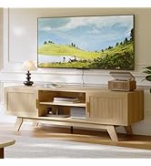 ChooChoo 59.5" Fluted TV Stands for 65 Inch TV, Mid Century Modern Entertainment Center with Stor...