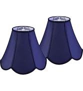GO&SO Navy Blue Lamp Shade Rayon Silk Bell Lamp Shades 2pc -Petal Edge Braid Scalloped Lamp Shade...