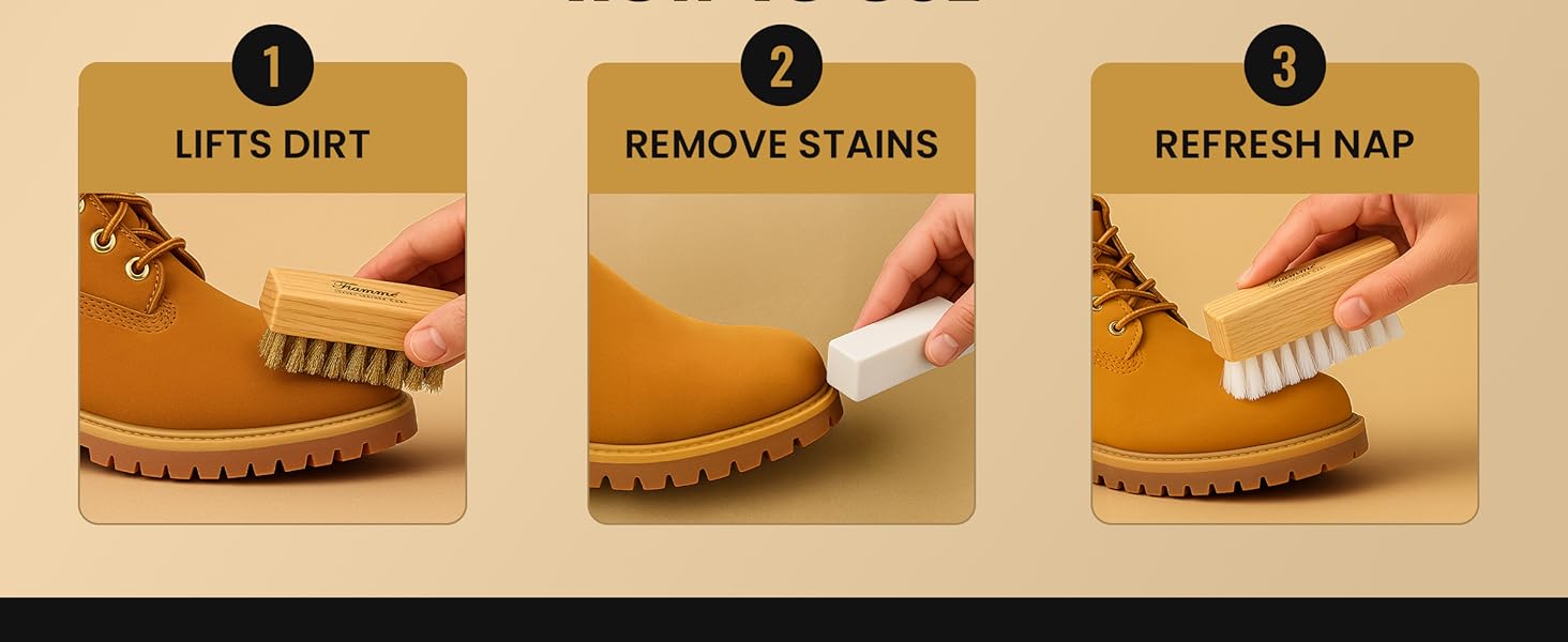 Fiamme Suede and Nubuck Cleaning Kit - Complete Brass & Nylon Brush Set, Suede Eraser for Shoes