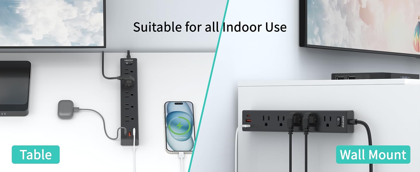 2 prong flat plug power strip