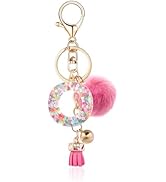 OKAICEN Resin Alphabet Initial Letter Keychain Keyring for Women Purse Handbags With Fur Ball Pom