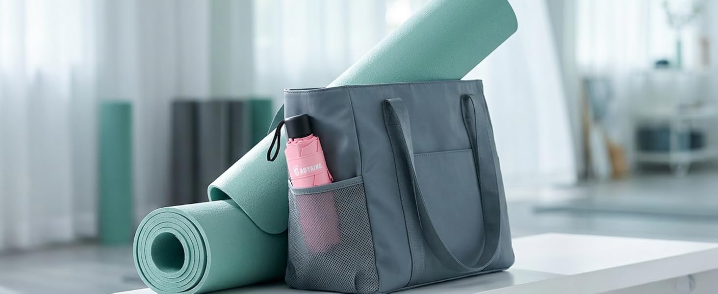 Yoga Mat Tote Bag, Gray, with Mesh Side Pocket, Fits Most Yoga Mats, Gym Carry Bag