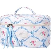 senbowe Large Quilted Makeup Bag, Cotton Quilted Floral Cosmetic Bag for Women, Cute Floral Coque...