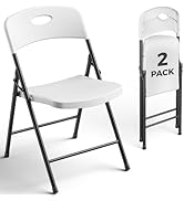 FurniEdge 2 Pack White Folding Chair, Plastic Portable Stackable Commercial Seats with Steel Fram...