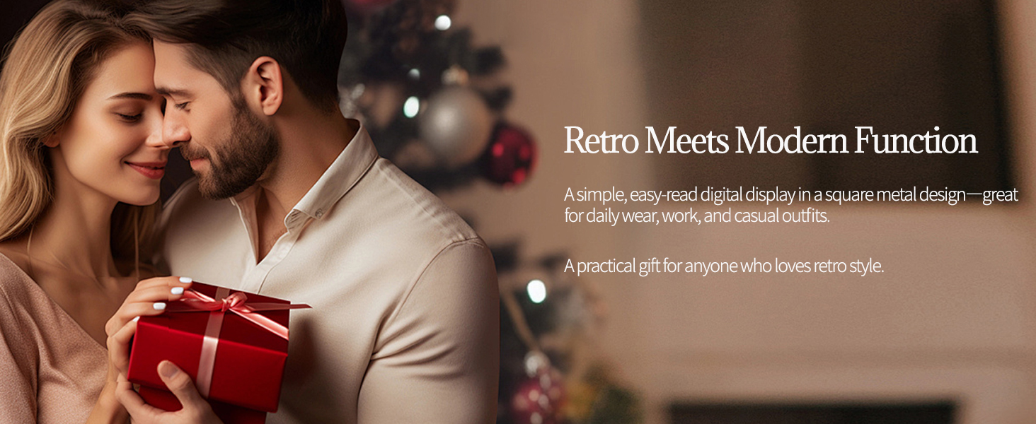 Retro square digital watch gift idea for men and women, easy-to-read display for everyday wear