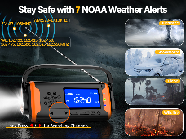AM FM NOAA weather radio solar crank battery