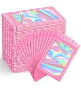 Funfery 300 Pack Smell Proof Resealable Bags for Food Storage,Holographic Bags 4x6 Pink Mylar Cle...