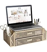 BLU MONACO Gold Monitor Stand with Drawer – Computer Monitor Riser with Storage – Laptop Stand fo...