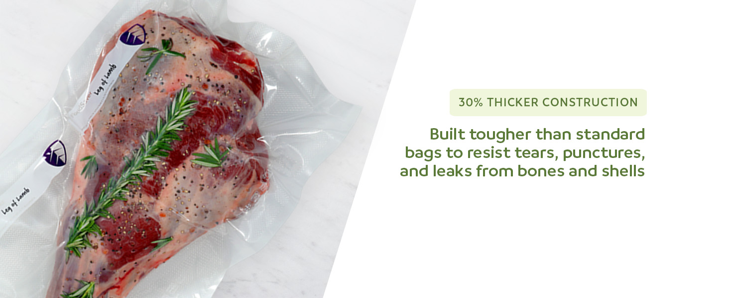 Vacuum-sealed lamb leg with rosemary and text about thickness