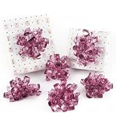 HUIHUANG Pink Bows for Gift Wrapping Metallic Burst Curly Ribbon Bows Self Adhesive Pink Christma...