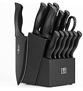 Knife Set, HUNTER.DUAL 15 Pcs Kitchen Knife Set with Block Self Sharpening, Dishwasher Safe, Anti...