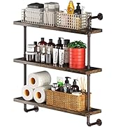 PUSDON Industrial Pipe Shelving Wall Mounted, 3 Tier Bronze Metal Floating Shelves, Wood Hanging ...