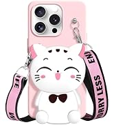 SGVAHY Wallet Case for iPhone 16 Pro Max with Strap Lanyard Cute Cat Pink Coin Purse Funny Phone ...
