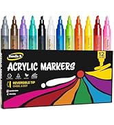 Bandle B. Acrylic Paint Markers – Set of 12 Paint Pens for Art, Fabric, Coloring, and Journaling–...