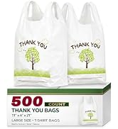 YoYoRain 500 Count Plastic T-Shirt Bags, 11" x 6" x 21", White-Green Tree, Grocery & Take-Out Sho...