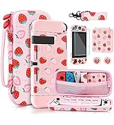 RHOTALL Cute Strawberry Carrying Case for Nintendo Switch, Hard Portable Travel Case for Switch A...
