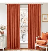 LAMIT Terracotta Velvet Curtains 84 Inch for Living Room, Rust Fall Decor Room Darkening Panels f...