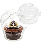 Slomg 100 Pack Plastic Cupcake Containers with Dome Lids, Disposable Individual Clear Cupcake Box...