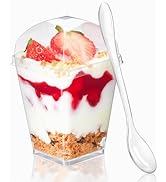 TOFLEN 50 Pack 5 oz Clear Square Dessert Cups with Dome Lids and Spoons, Perfect for Parties, Des...