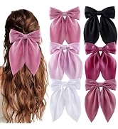 hisial 6Pcs Bow Hair Clips for Women Silky Satin Ribbon Alligator Barrettes Ponytail Holders Hair...