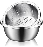 Joyoldelf Stainless Steel Rice Washing Bowl & Mixing Bowls, Heavy Duty 3.5-Qt Colander and Kitche...