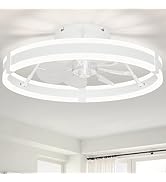 HOMIFORCE Bladeless Ceiling Fan with Lights,19.7'' 3000-6000K Dimmable 6 Wind Speed Low Profile L...