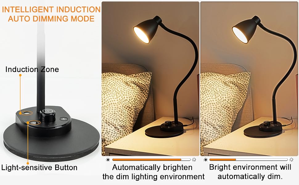 LED Desk Lamp with USB Charging Port Reading Light Task Lamp Gooseneck Table Lamp Bedside Lamp