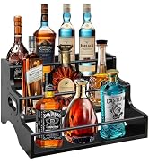 AT-VALY 3-Tier Liquor Bottle Display Shelf, Iron&MDF Countertop Wine Rack, Liquor Cabinet for Hom...