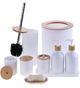 FNGJMJG Matte White Bathroom Accessories Set 9PCS,Bamboo Bathroom Accessories Sets Complete with ...