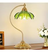 Glass Beside Table Lamp for Bedroom, Plug In Gold Desk Lamp, Vintage Flower Nightstand Lamp, Tabl...