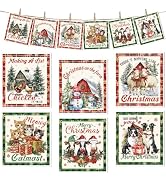Merry Christmas Swedish Dishcloths for Kitchen, 6 Pcs Retro Christmas Farm Animals Swedish Dish C...