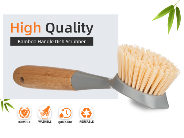 Bamboo Brush Dish is Sturdy and Durable Brush,Made of Wood and Non-scratch & Odorless Bristles.