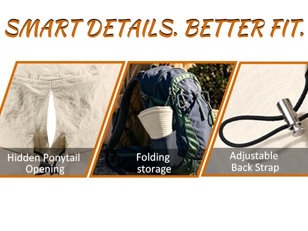 Sun hat with adjustable strap, foldable design and ponytail hole for women, easy to carry and wear