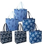 BeeGreen Sea Turtle Reusable Shopping Bags For Groceries 6 Pack- Large Foldable Tote Bags- Strong...