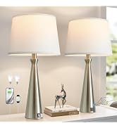 Seealle Modern Table Lamps Set of 2 - Touch Bedside Lamp for Nightstand with USB C+A,3-Way Dimmab...