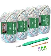 Sixlamb 4-Pack Super Soft Chenille Velvet Yarn for Crocheting, Medium to Bulky (#4-#5), Multicolo...